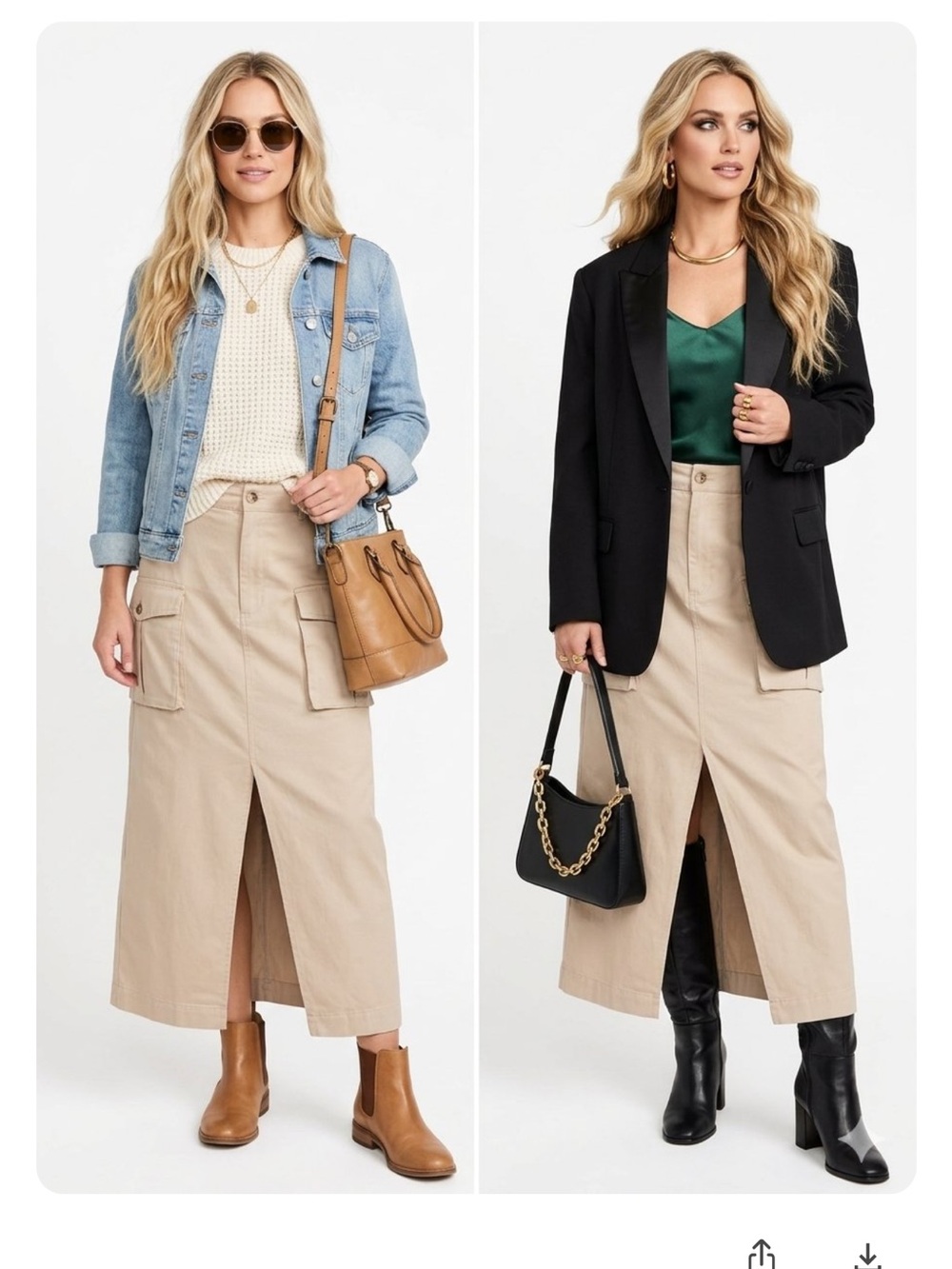 Mystree Beige Cargo Maxi Skirt with Front Slit Size 4-6